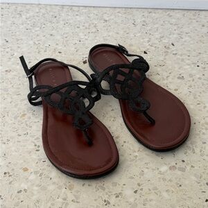 Kelly & Katie Black Lace-Style Toe-Loop Sandals